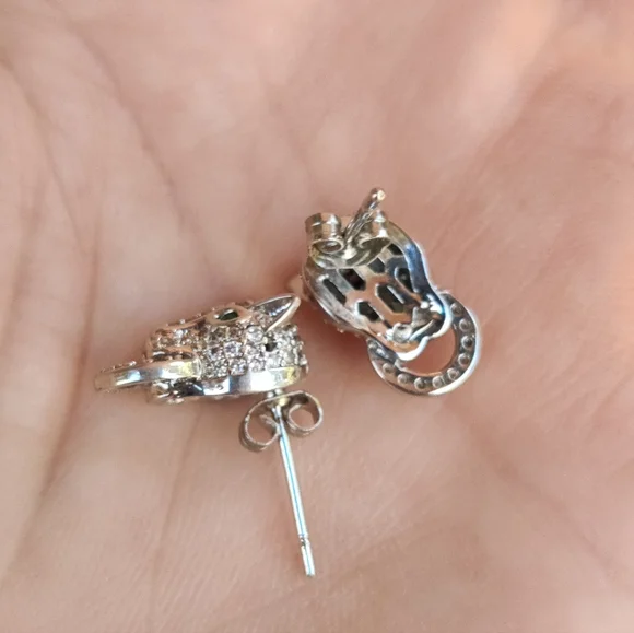 Sterling Art Deco Panther Earrings - Picture 4 of 5